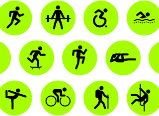 Reihen mit Trainingssymbolen für unterschiedliche Aktivitäten.
