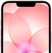 iPhone 17e, Teilansicht der Vorderseite mit Ceramic Shield 2, Farbe Hellrosa, zeigt ein Hintergrundbild mit einer rosa Blume