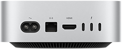 Mac mini, Rückseite, Netzanschluss, Ethernet Anschluss, HDMI Anschluss, drei Thunderbolt Anschlüsse